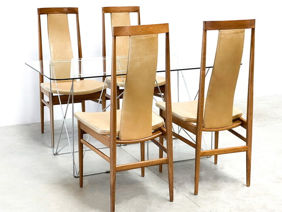 Image 1 of Chaises de salle à manger à dossier haut en chêne, Mid Century, 1960