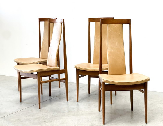 Image 1 of Chaises de salle à manger à dossier haut en chêne, Mid Century, 1960