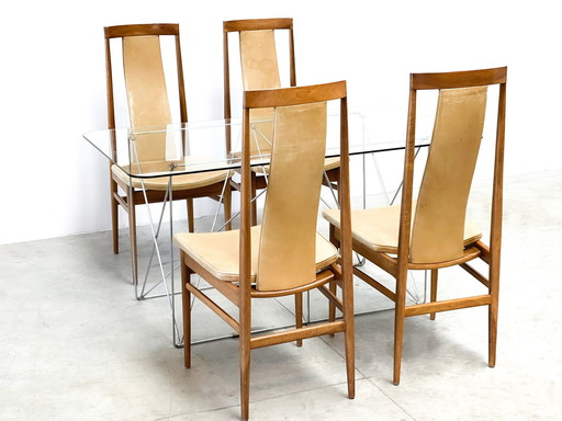 Mid century oak high back dining chairs, 1960s