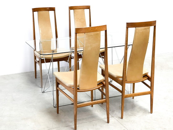 Image 1 of Chaises de salle à manger à dossier haut en chêne, Mid Century, 1960