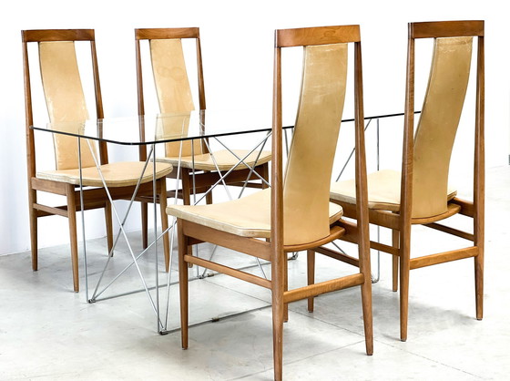 Image 1 of Chaises de salle à manger à dossier haut en chêne, Mid Century, 1960