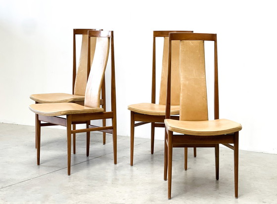 Image 1 of Chaises de salle à manger à dossier haut en chêne, Mid Century, 1960