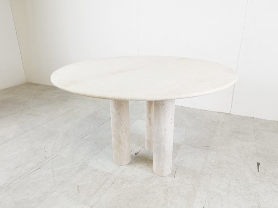 Image 1 of Round italian travertine dining table 1970s 