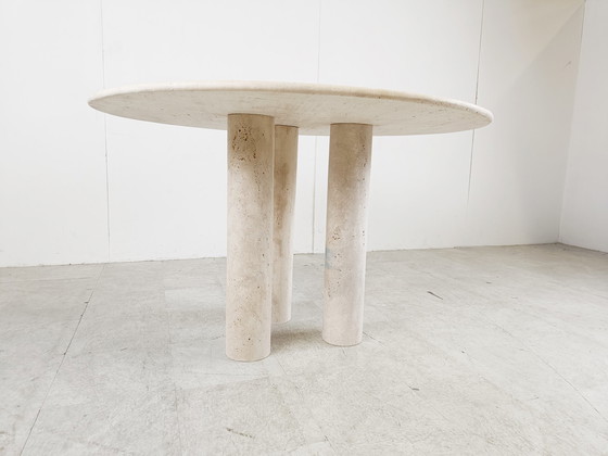 Image 1 of Round italian travertine dining table 1970s 