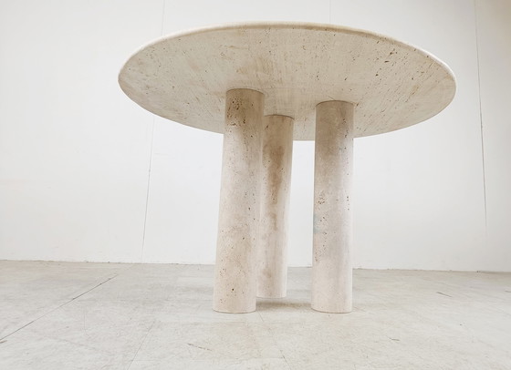 Image 1 of Round italian travertine dining table 1970s 