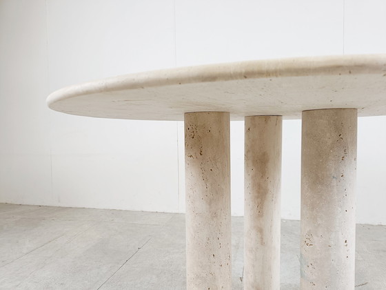 Image 1 of Round italian travertine dining table 1970s 