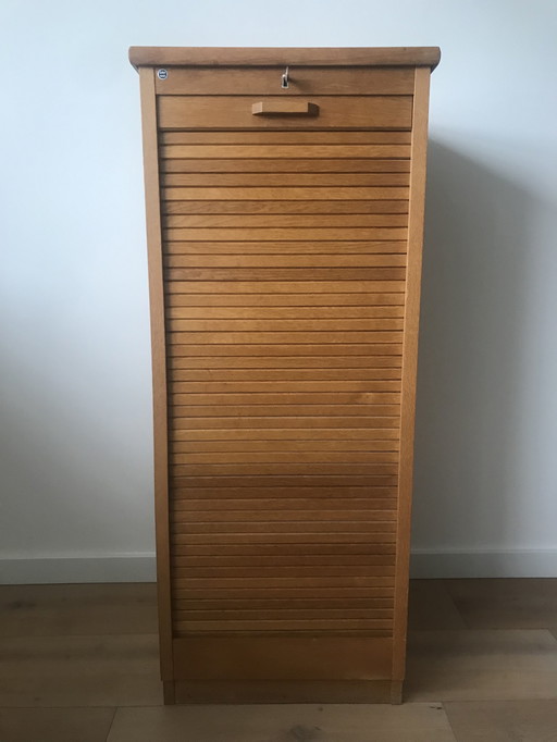 Vintage Cupboard Filing Cabinet Roller Door Eeka Oak Design 1950