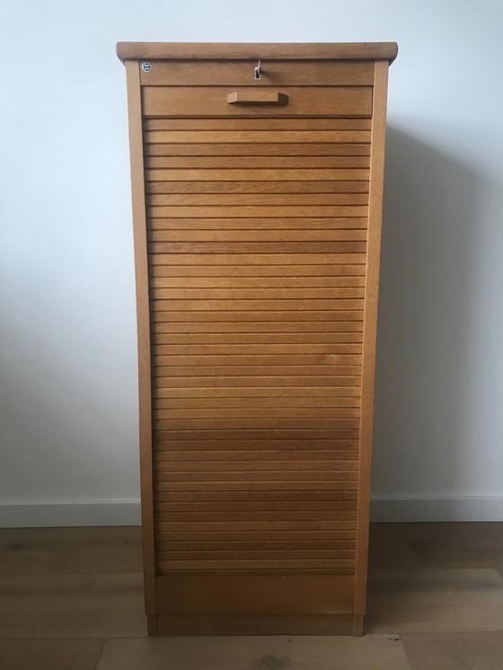 Image 1 of Vintage Cupboard Filing Cabinet Roller Door Eeka Oak Design 1950