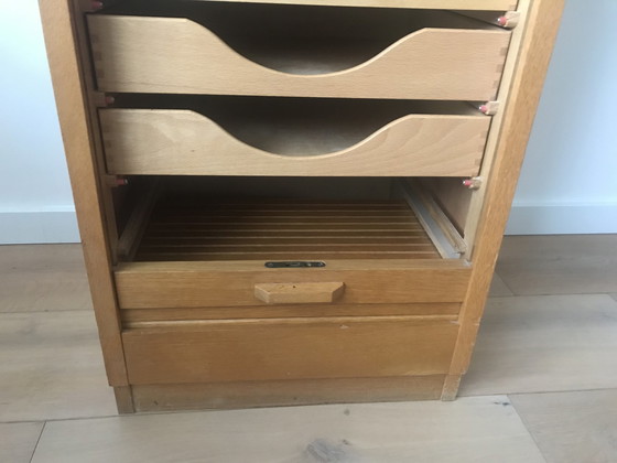Image 1 of Vintage Cupboard Filing Cabinet Roller Door Eeka Oak Design 1950