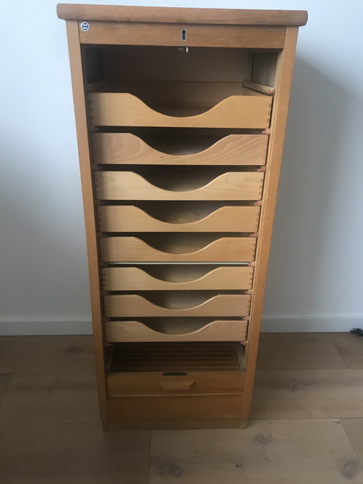 Vintage Cupboard Filing Cabinet Roller Door Eeka Oak Design 1950