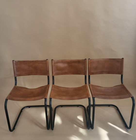 Image 1 of 6x Retro tubular frame chairs with leather