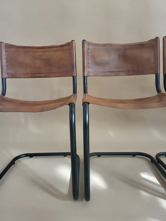 Image 1 of 6x Retro tubular frame chairs with leather