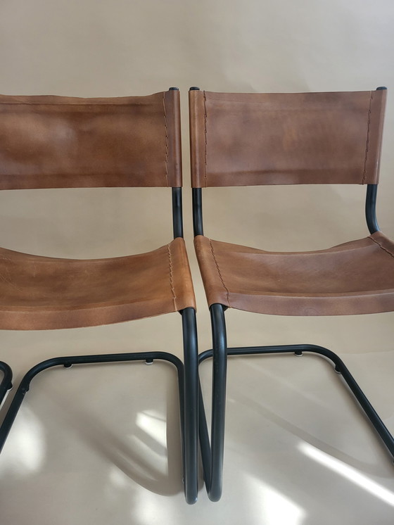 Image 1 of 6x Retro tubular frame chairs with leather