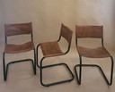6x Chaises rétro à structure tubulaire avec cuir