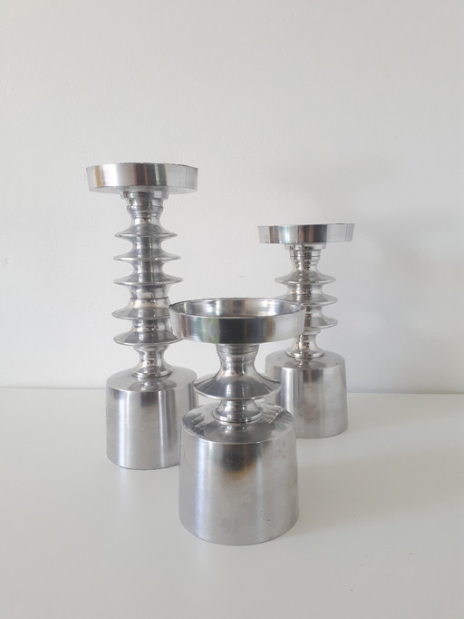 3x Retro chrome candlestick