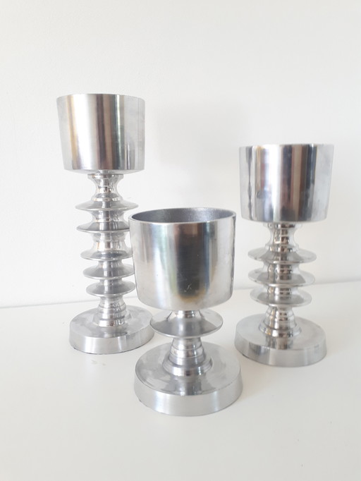 3x Retro chrome candlestick