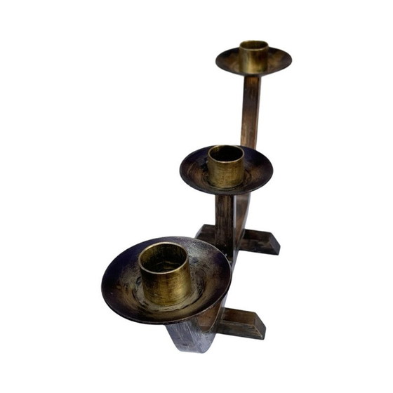 Image 1 of Vintage brushed brass candlestick, Austria 1970