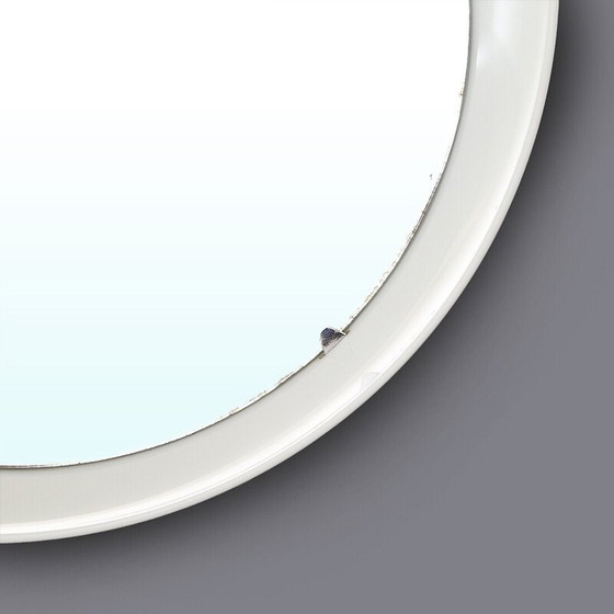 Image 1 of Vintage cylindrical mirror with white plastic frame, Italy 1970