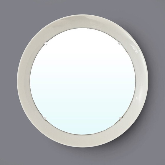Image 1 of Vintage cylindrical mirror with white plastic frame, Italy 1970