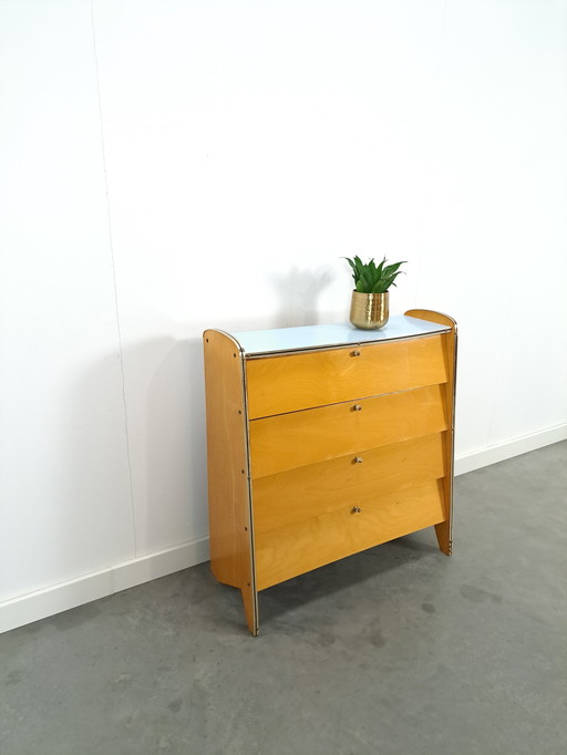 Shoe Cabinet With Blue Formica Top