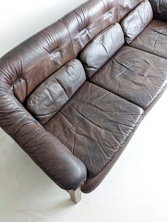 Image 1 of Brutalist Set of Leather Sofa & Loungechair by Hain & Thome 1970's