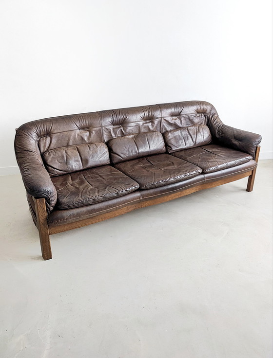 Image 1 of Brutalist Set of Leather Sofa & Loungechair by Hain & Thome 1970's