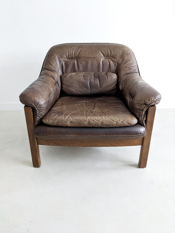 Image 1 of Brutalist Set of Leather Sofa & Loungechair by Hain & Thome 1970's