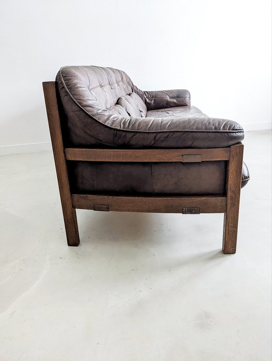 Image 1 of Brutalist Set of Leather Sofa & Loungechair by Hain & Thome 1970's