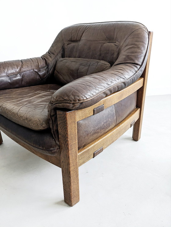 Image 1 of Brutalist Set of Leather Sofa & Loungechair by Hain & Thome 1970's