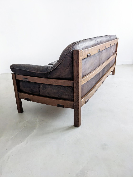 Image 1 of Brutalist Set of Leather Sofa & Loungechair by Hain & Thome 1970's