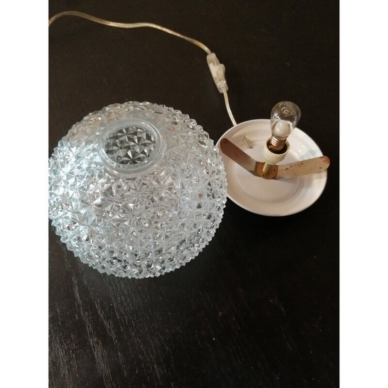 Image 1 of Vintage table lamp in the shape of a sphere in diamond-point glass, 1960