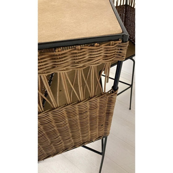 Image 1 of Vintage rattan and wrought iron bar, 1960