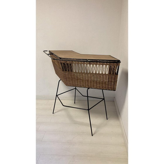 Image 1 of Vintage rattan and wrought iron bar, 1960