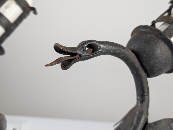 Image 1 of Juego de tres apliques de dragón de hierro forjado