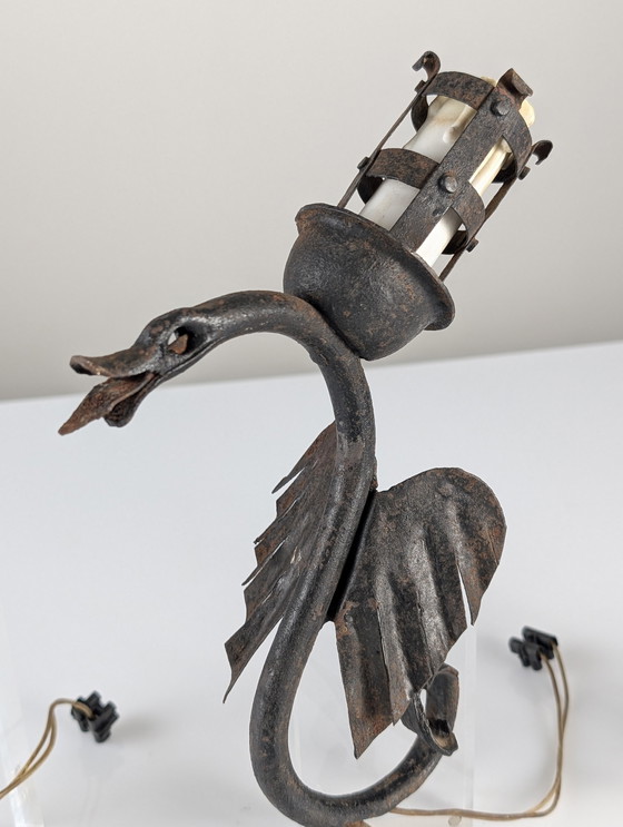 Image 1 of Juego de tres apliques de dragón de hierro forjado