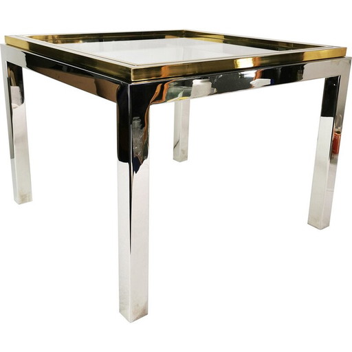 Vintage Flaminia coffee table in chrome metal and brass, Italy 1970
