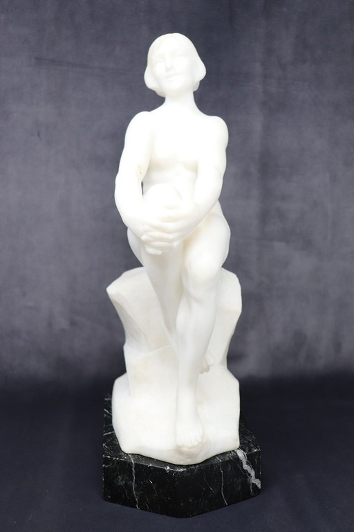 Art Deco Sculpture In White Marble