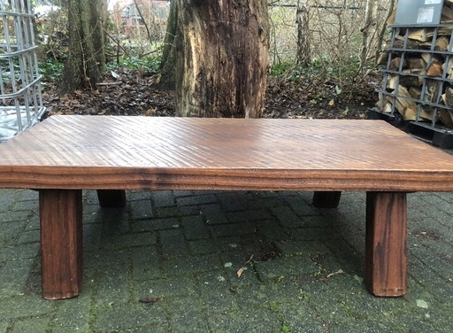 Vintage Brutalist Divided Oak Coffee Table