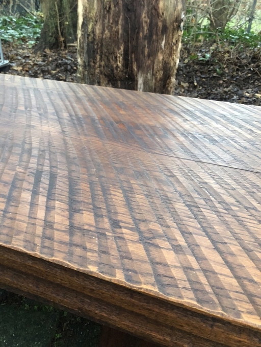 Vintage Brutalist Divided Oak Coffee Table