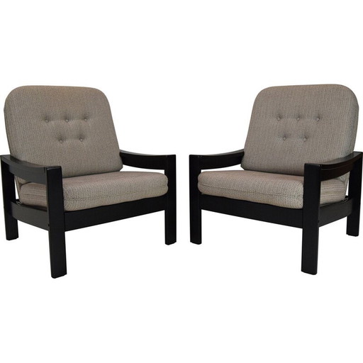 Pair of vintage fabric and wood armchairs for Hikor Písek, Czechoslovakia 1980