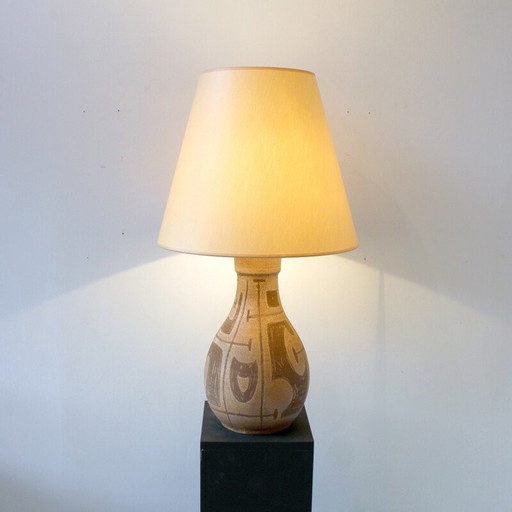 Lampada da tavolo vintage in ceramica con decorazioni geometriche, 1960
