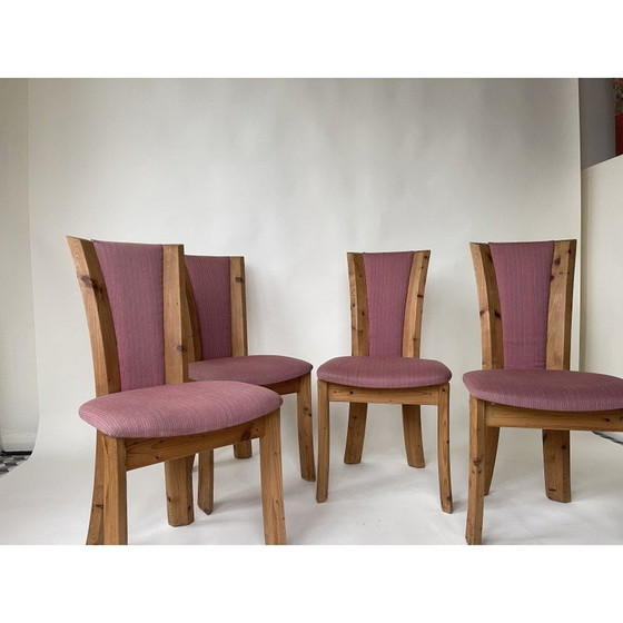 Image 1 of Set of 4 vintage dining chairs in pine and fabric, Denmark 1980