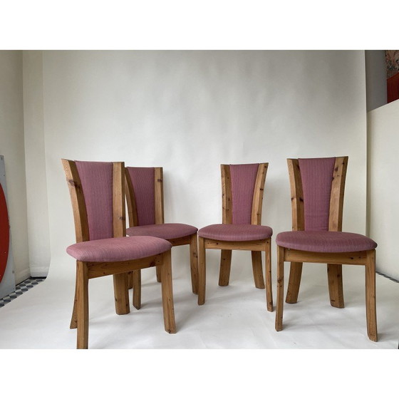 Image 1 of Set of 4 vintage dining chairs in pine and fabric, Denmark 1980