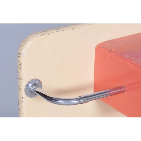 Image 1 of Parete da corridoio vintage Bauhaus in acciaio cromato e legno, Cecoslovacchia 1930