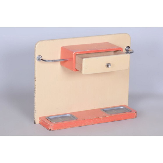 Image 1 of Parete da corridoio vintage Bauhaus in acciaio cromato e legno, Cecoslovacchia 1930