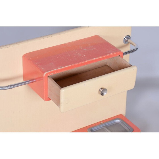 Image 1 of Parete da corridoio vintage Bauhaus in acciaio cromato e legno, Cecoslovacchia 1930