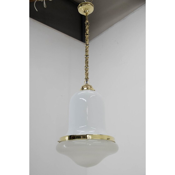 Image 1 of Art Nouveau vintage glass and brass pendant lamp, 1920s