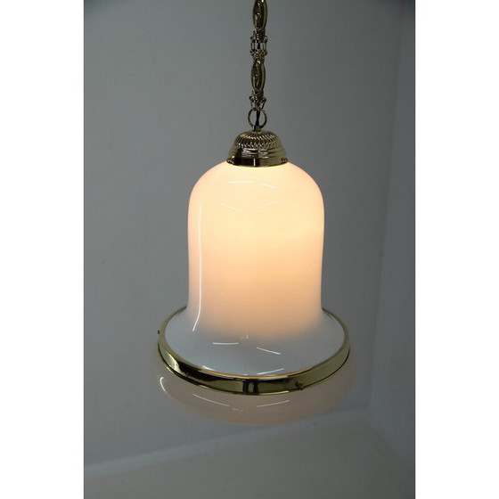 Image 1 of Art Nouveau vintage glass and brass pendant lamp, 1920s