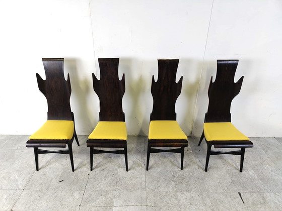 Image 1 of Mid century high back flame dining chairs