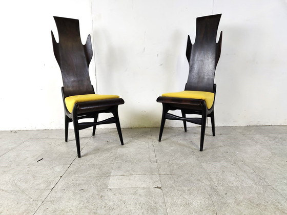 Image 1 of Mid century high back flame dining chairs